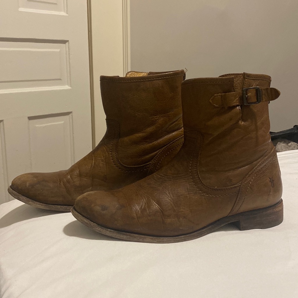 Frye Short Brown Moto Boots With Zipper At Heel | Women’s Size 8.5 |